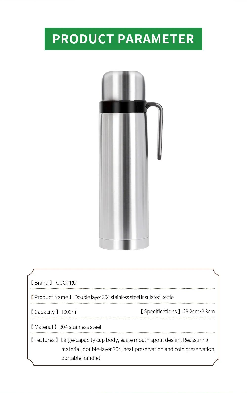 1000ml yerba Companion Cup thermos flask Stainless steel vacuum insulated thermos flask with folding suction nozzle
