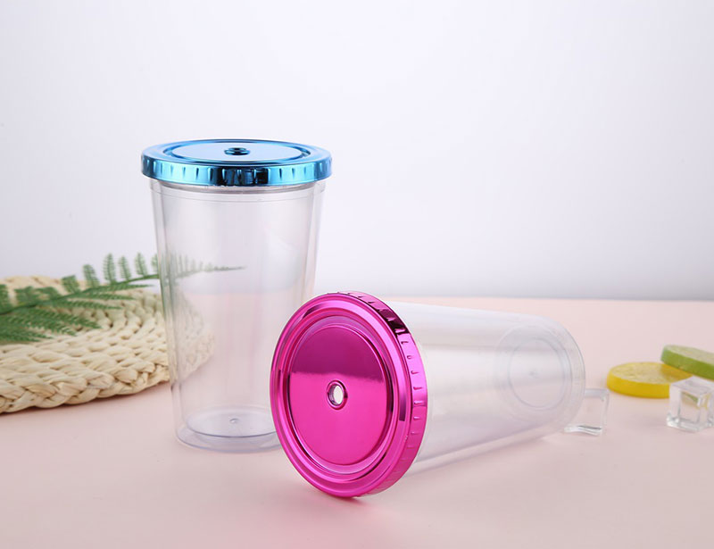 Plastic Straw Tumbler with Colorful Lid