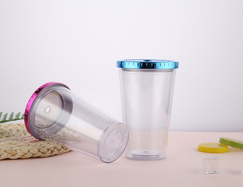 Plastic Straw Tumbler with Colorful Lid