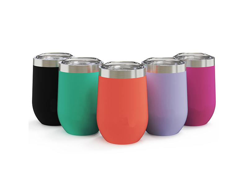 12oz Double wall stainless steel stemless wine tumbler with lid