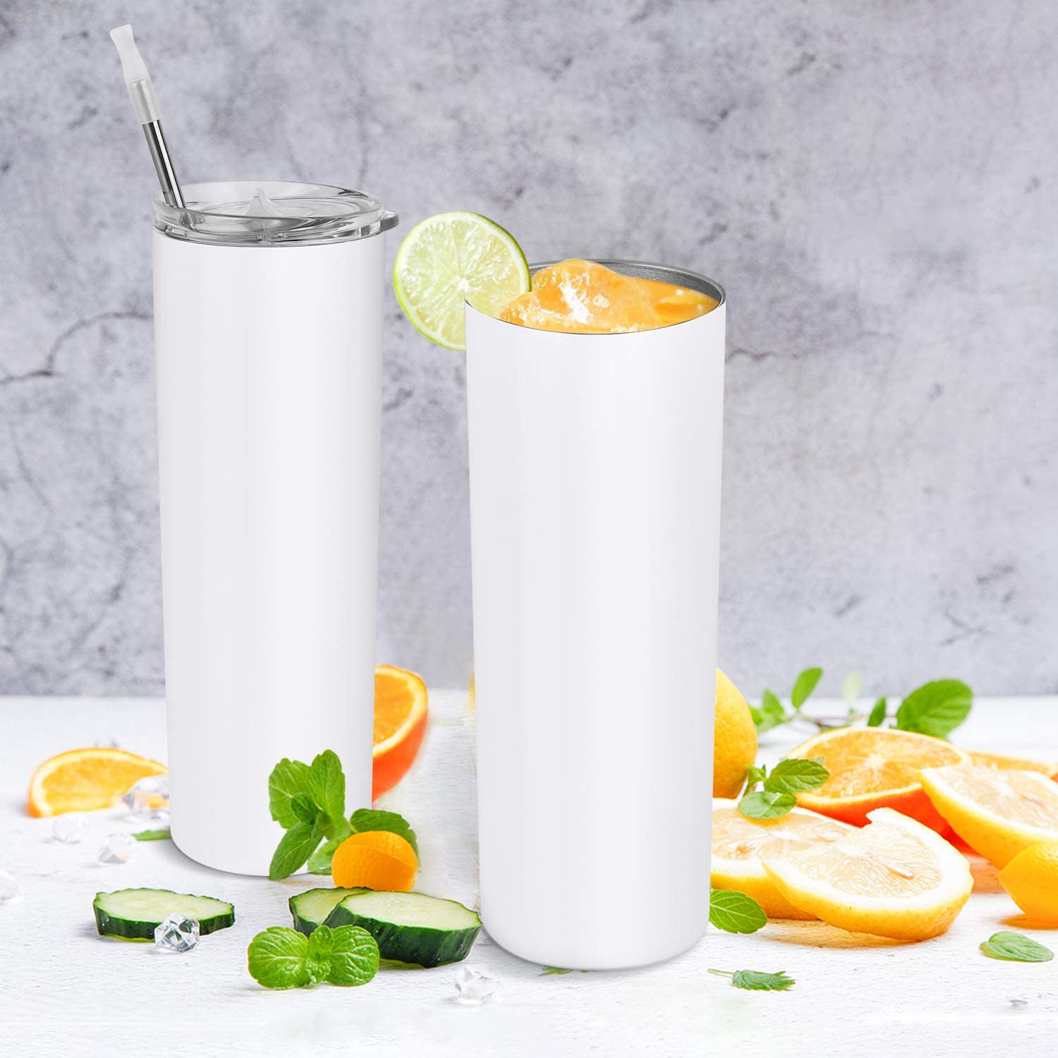 20 Oz Stainless Steel Skinny Tumbler, 4 Pack Double Wall Insulated Tumblers with Lids and Straws, Insulated Travel Water Tumbler Cup, Slim Vacuum Tumbler
