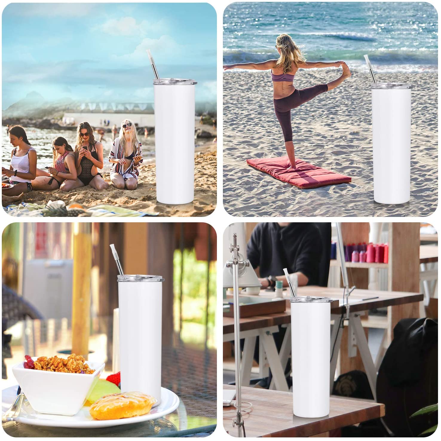 20 Oz Stainless Steel Skinny Tumbler, 4 Pack Double Wall Insulated Tumblers with Lids and Straws, Insulated Travel Water Tumbler Cup, Slim Vacuum Tumbler
