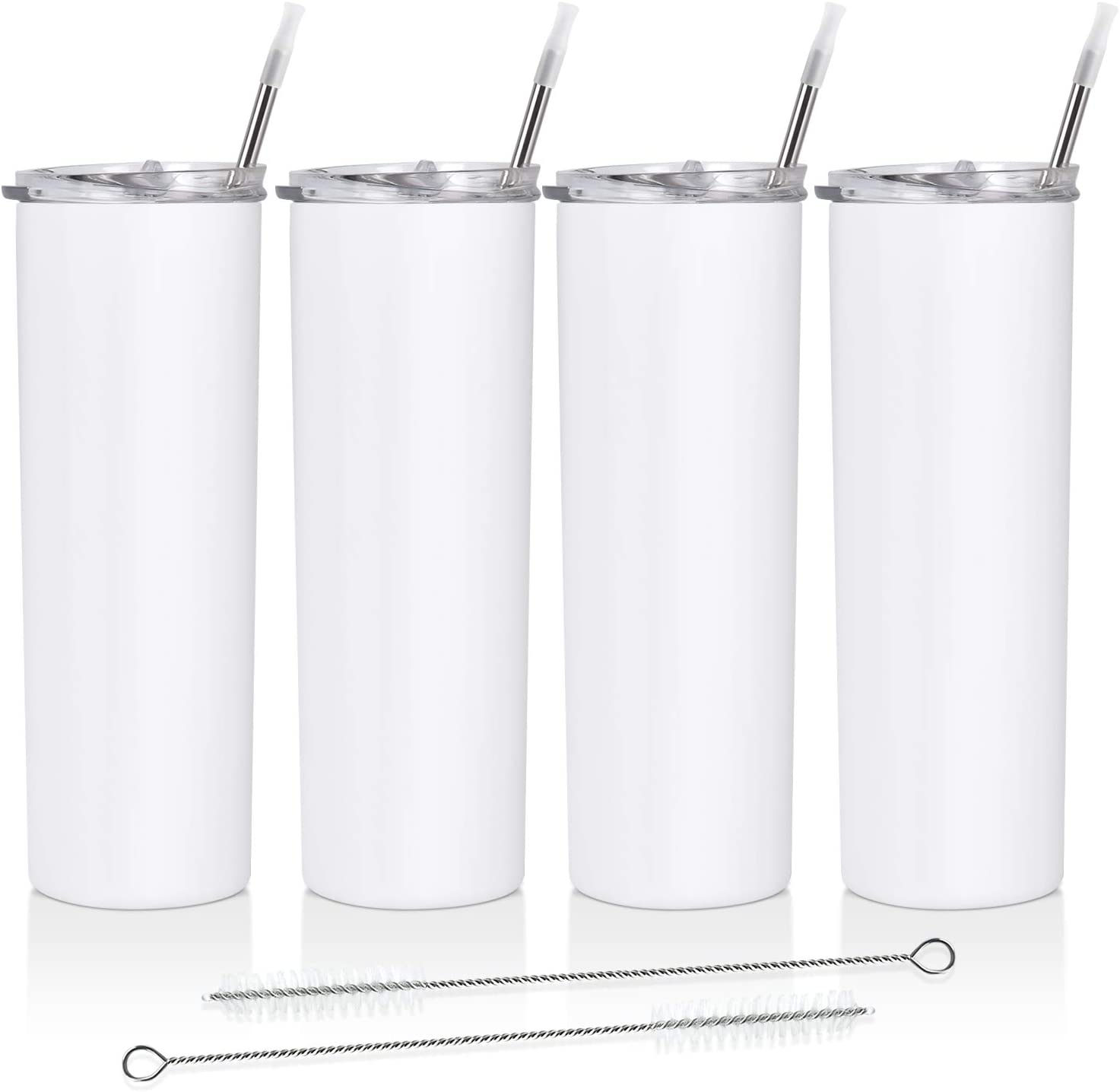 20 Oz Stainless Steel Skinny Tumbler, 4 Pack Double Wall Insulated Tumblers with Lids and Straws, Insulated Travel Water Tumbler Cup, Slim Vacuum Tumbler
