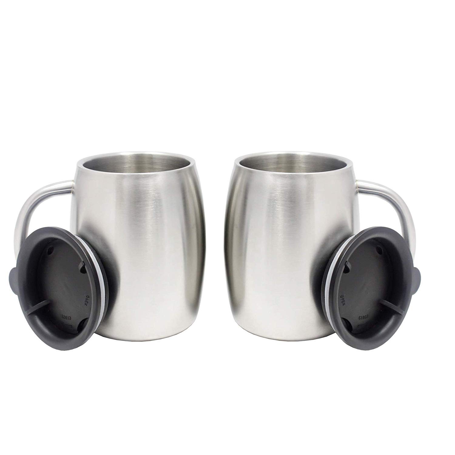 Insulated Stainless Steel Coffee Mug with Lid and Handle 14 oz.- BPA-Free Spillproof Lid