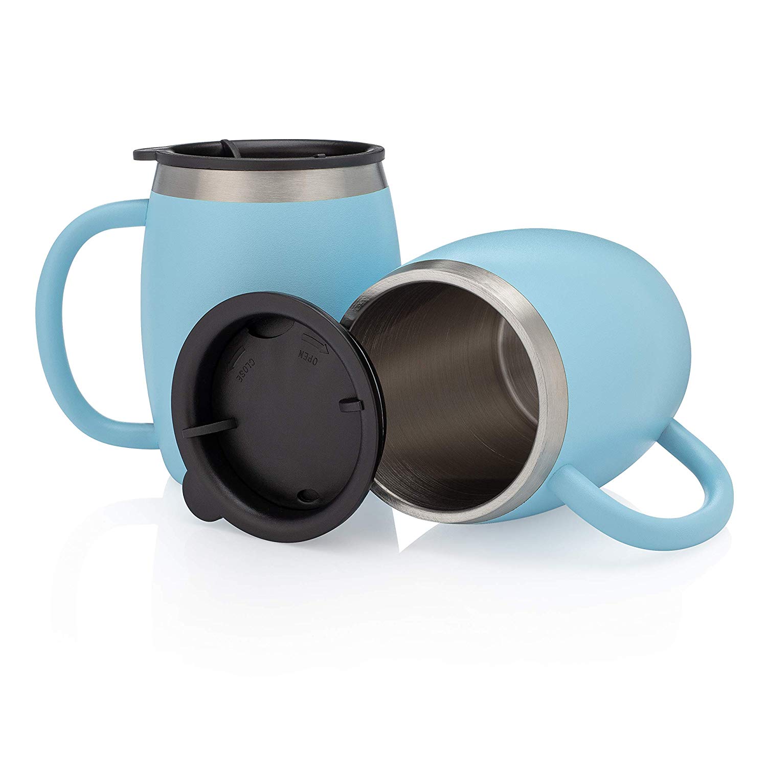 Insulated Stainless Steel Coffee Mug with Lid and Handle 14 oz.- BPA-Free Spillproof Lid