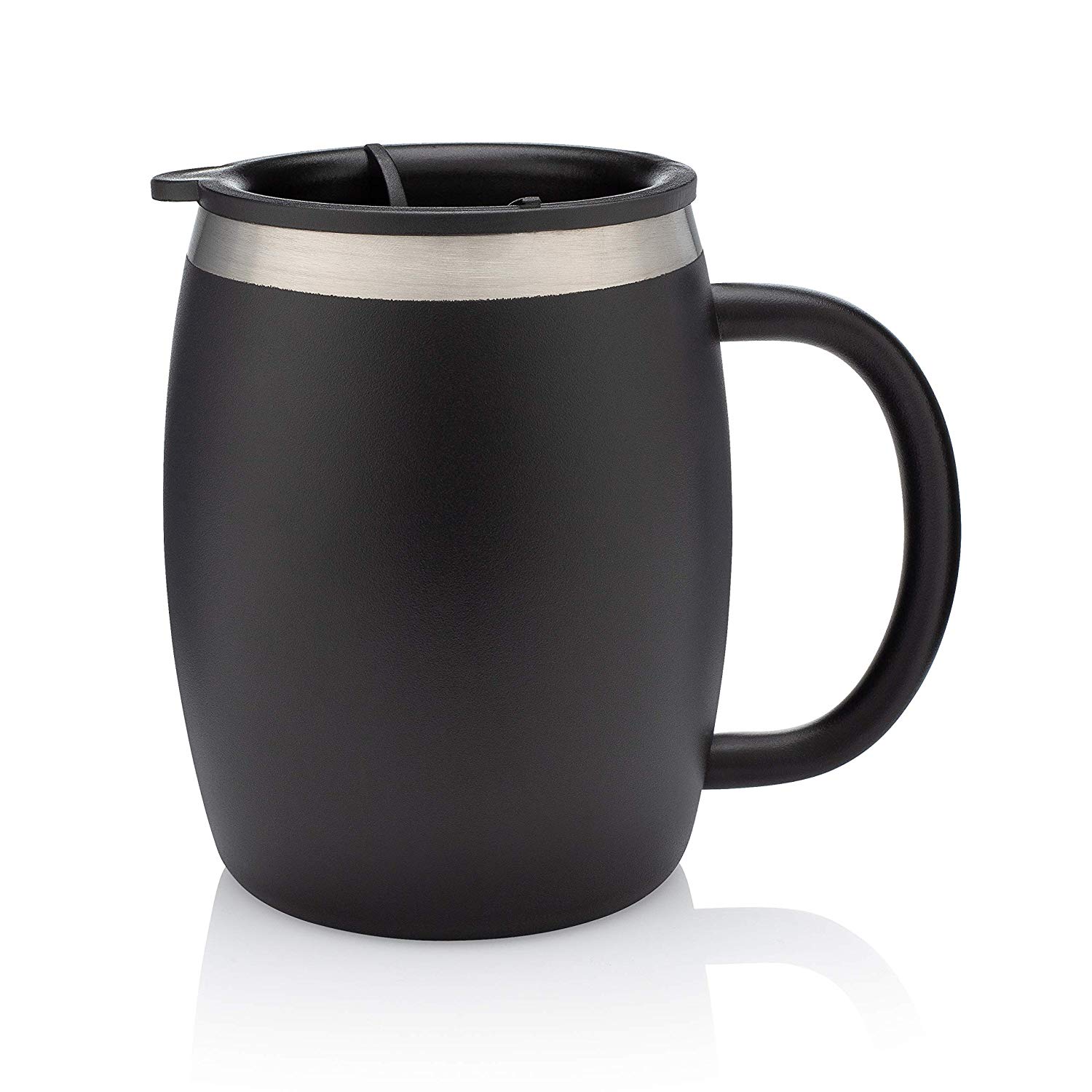 Insulated Stainless Steel Coffee Mug with Lid and Handle 14 oz.- BPA-Free Spillproof Lid