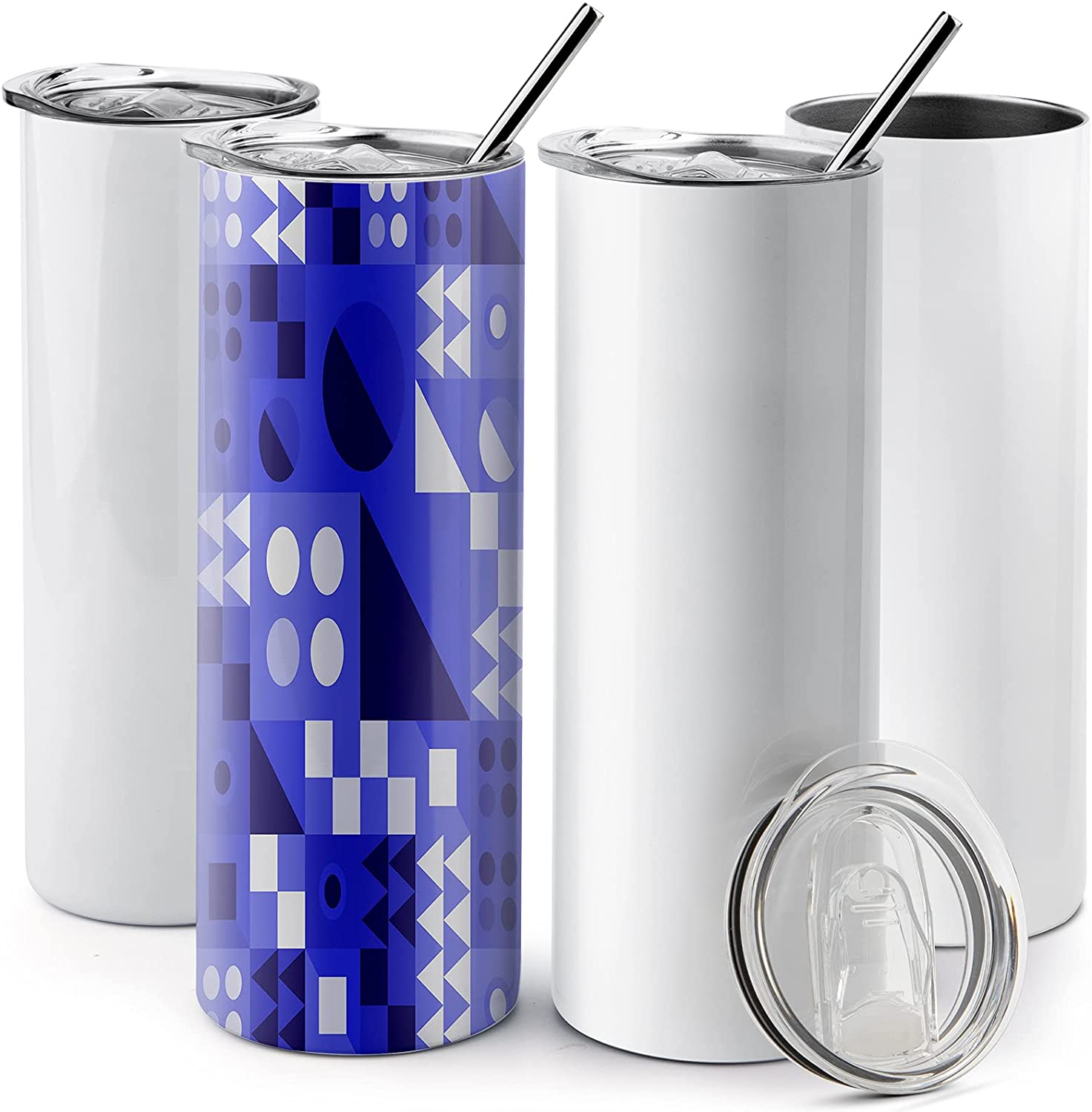 20 Oz Stainless Steel Skinny Tumbler, 4 Pack Double Wall Insulated Tumblers with Lids and Straws, Insulated Travel Water Tumbler Cup, Slim Vacuum Tumbler