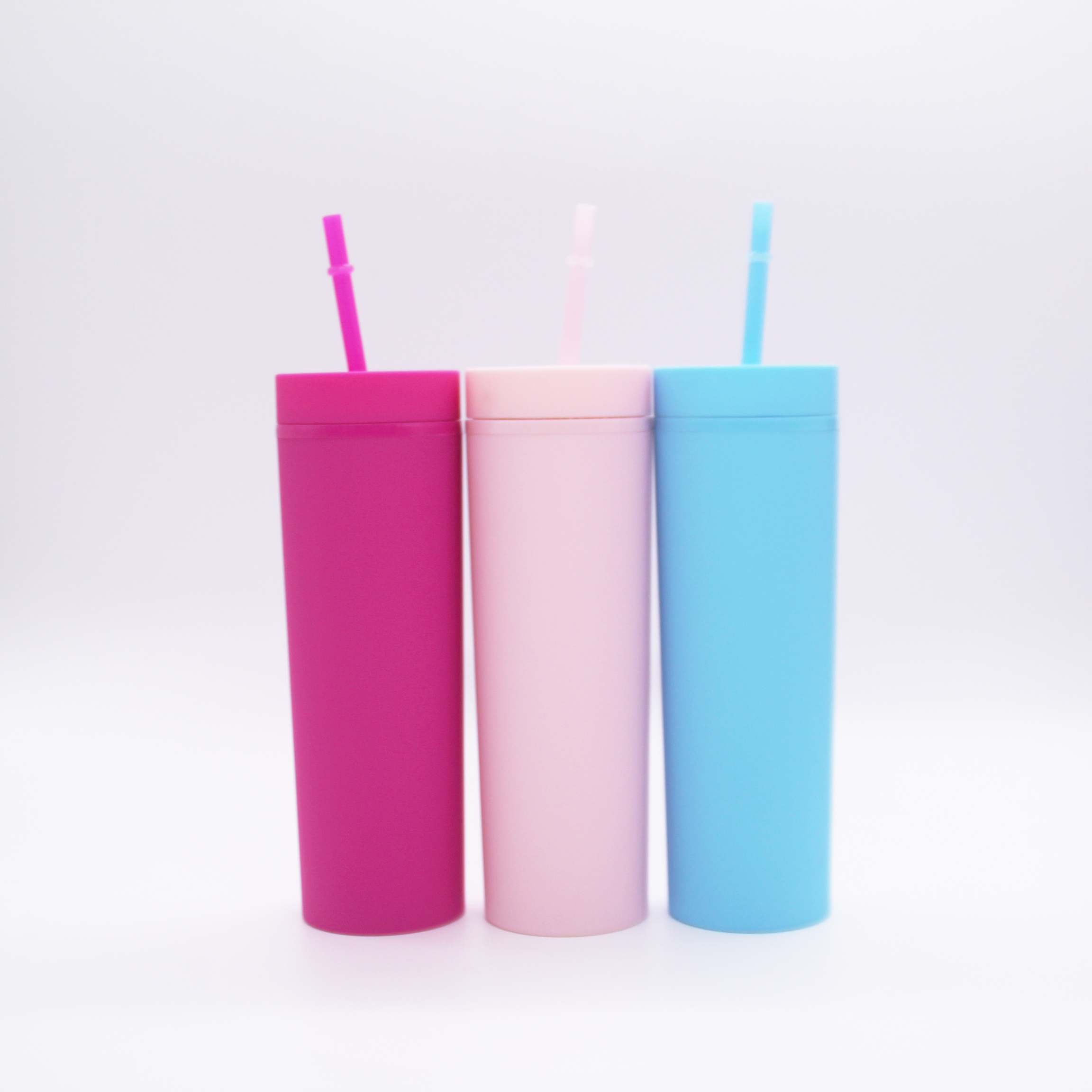 Personalized SKINNY TUMBLERS Matte Pastel Colored Acrylic Tumblers 16oz Double Wall Plastic Tumblers With Straw travel mug