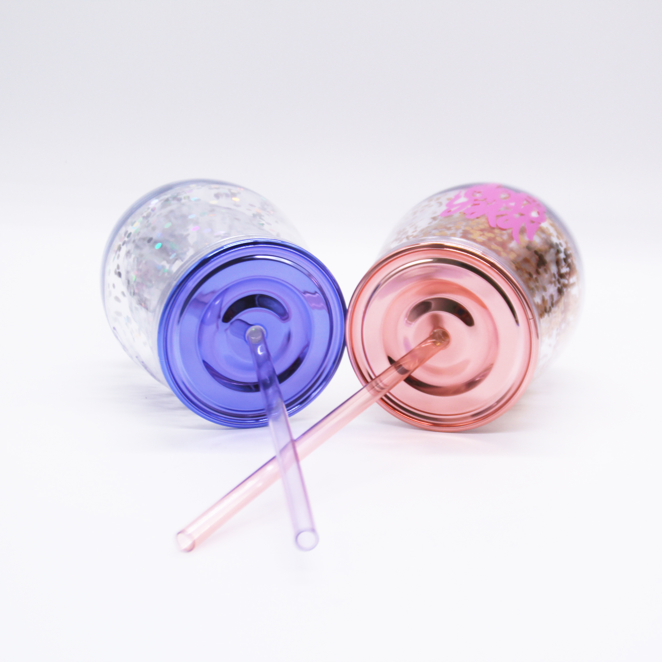 12oz Double Wall Acrylic Wine Tumbler with Colorful Sequins Straw and Lid