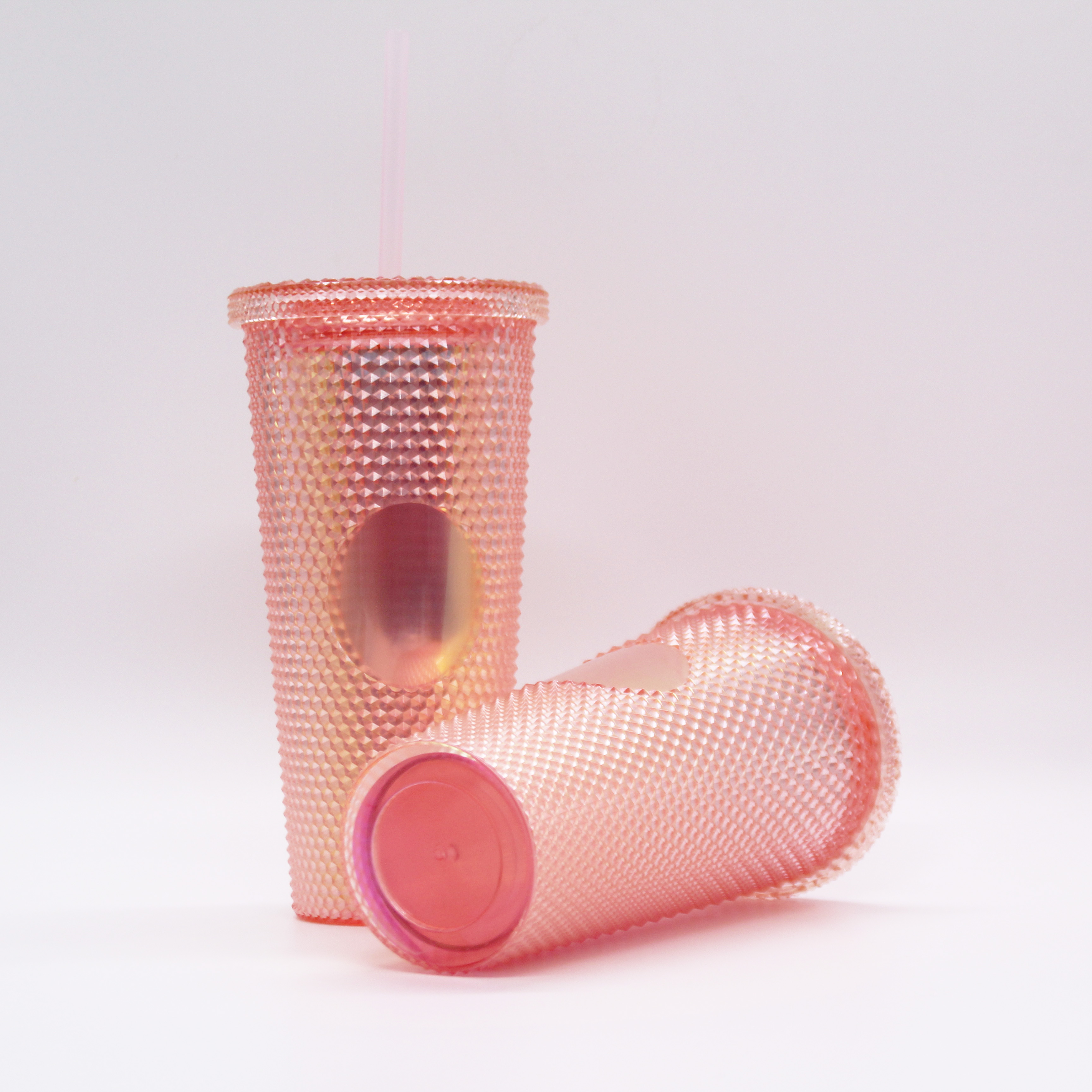24oz New Design Double Wall Plastic Diamond Acrylic Straw Tumbler with lid