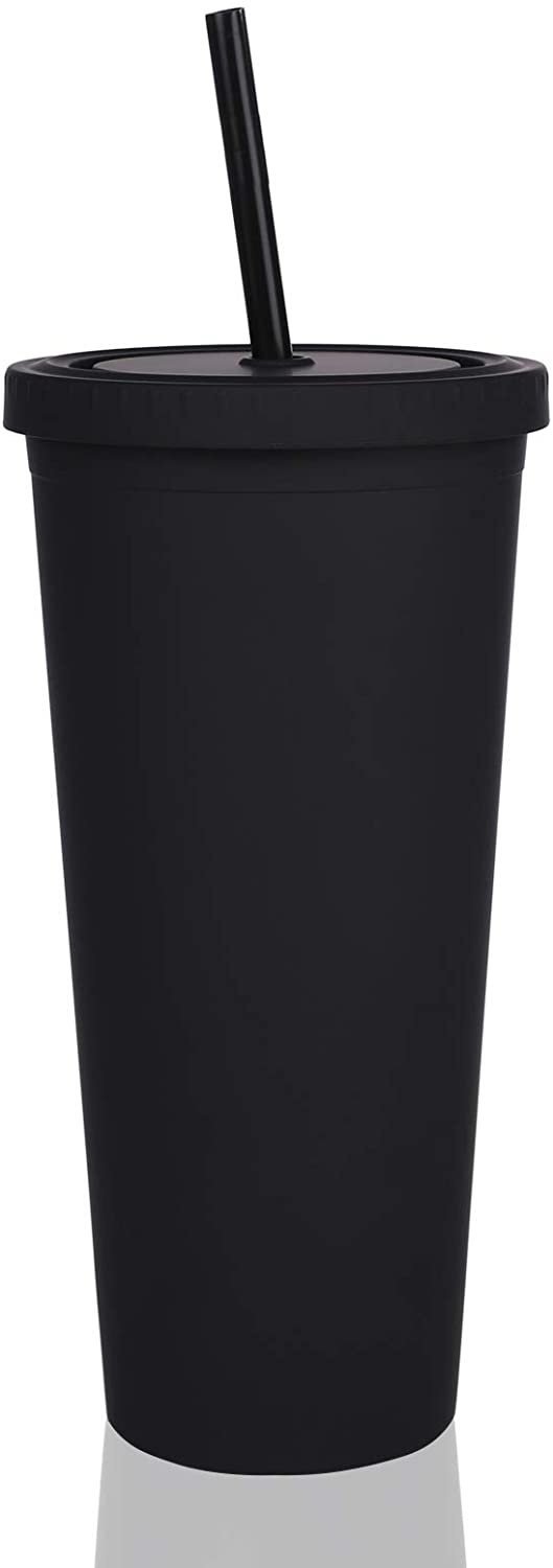 Skinny Tumbler with Lid and Straw 22OZ- Matte Pastel Colored Reusable Cups, Vacuum Double Wall Plastic Bulk Tumblers With Straw Iced Coffee Travel Mug Cold Water Bottle Gift for Adults