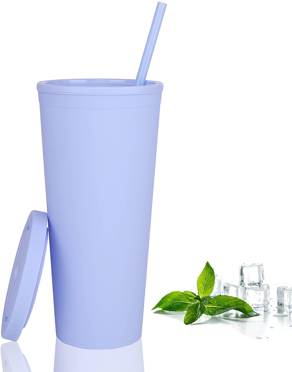 22oz Pastel Colored Acrylic Cups with Lids and Straws | Double Wall Matte Plastic Bulk Tumblers With FREE Straw Cleaner! Vinyl Customizable DIY Gifts