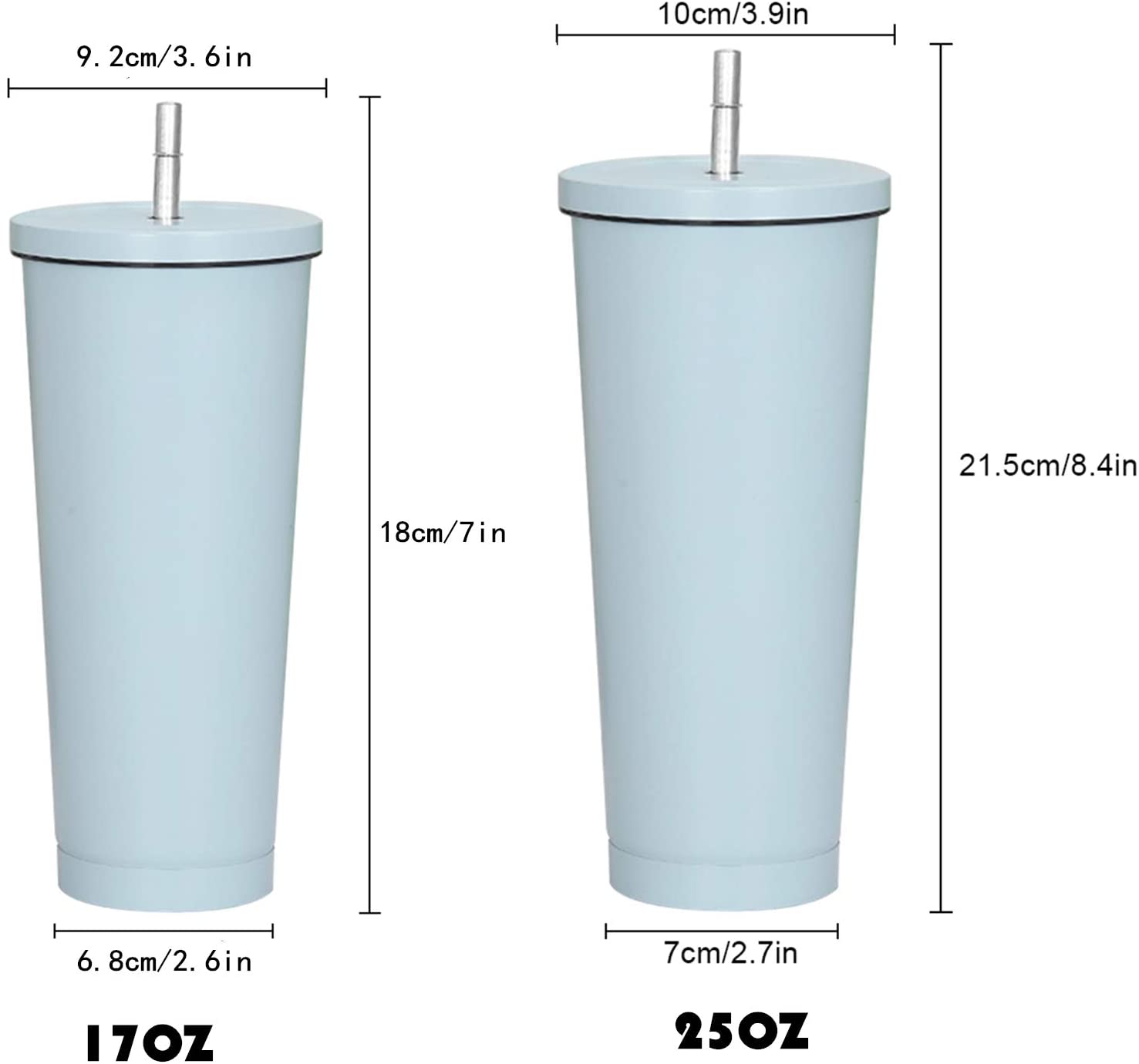 17 OZ Skinny Tumbler with Lid and Straw- Stainless Steel Pastel Colored Insulated Skinny Cups, Matte Vacuum Double Wall Water bottle With Straw Iced Coffee Travel Mug Cup
