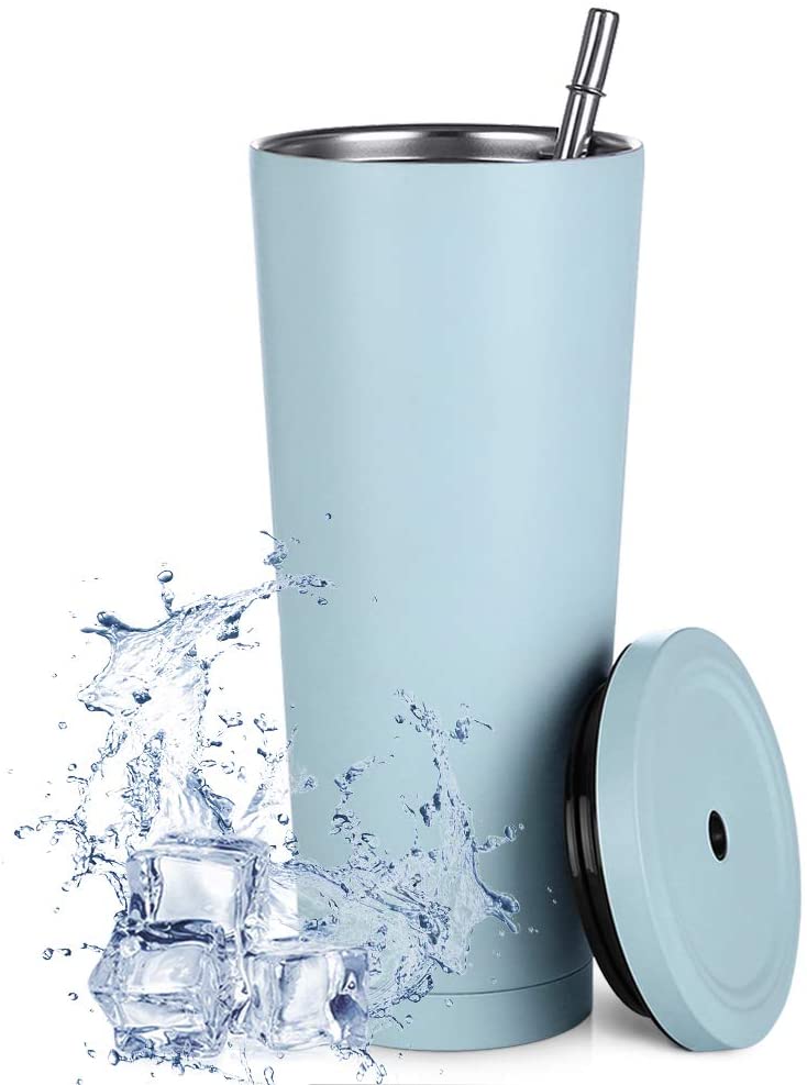 17 OZ Skinny Tumbler with Lid and Straw- Stainless Steel Pastel Colored Insulated Skinny Cups, Matte Vacuum Double Wall Water bottle With Straw Iced Coffee Travel Mug Cup