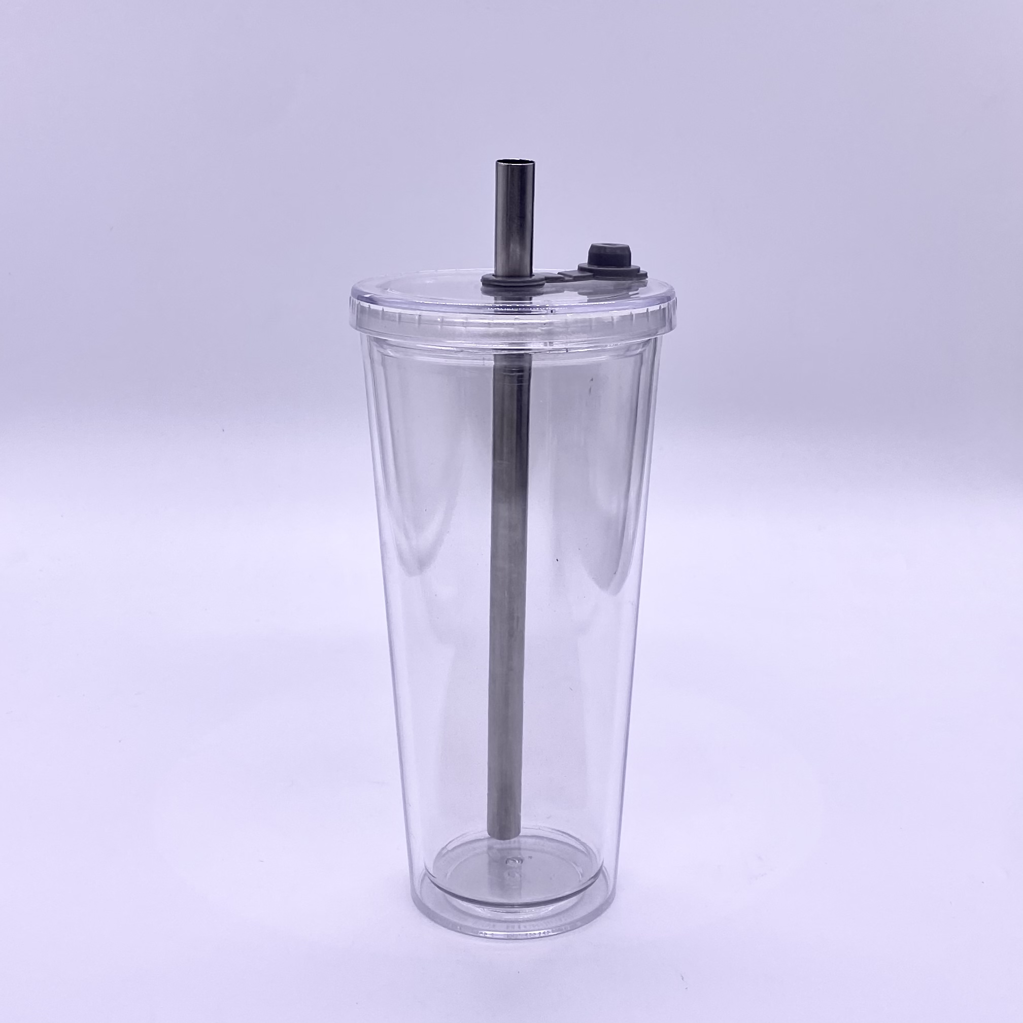 New Design 16oz Clear Acrylic Double Wall BPA Free Skinny Tumbler with Silicone Plug Plastic Tumbler with Straw and Lid