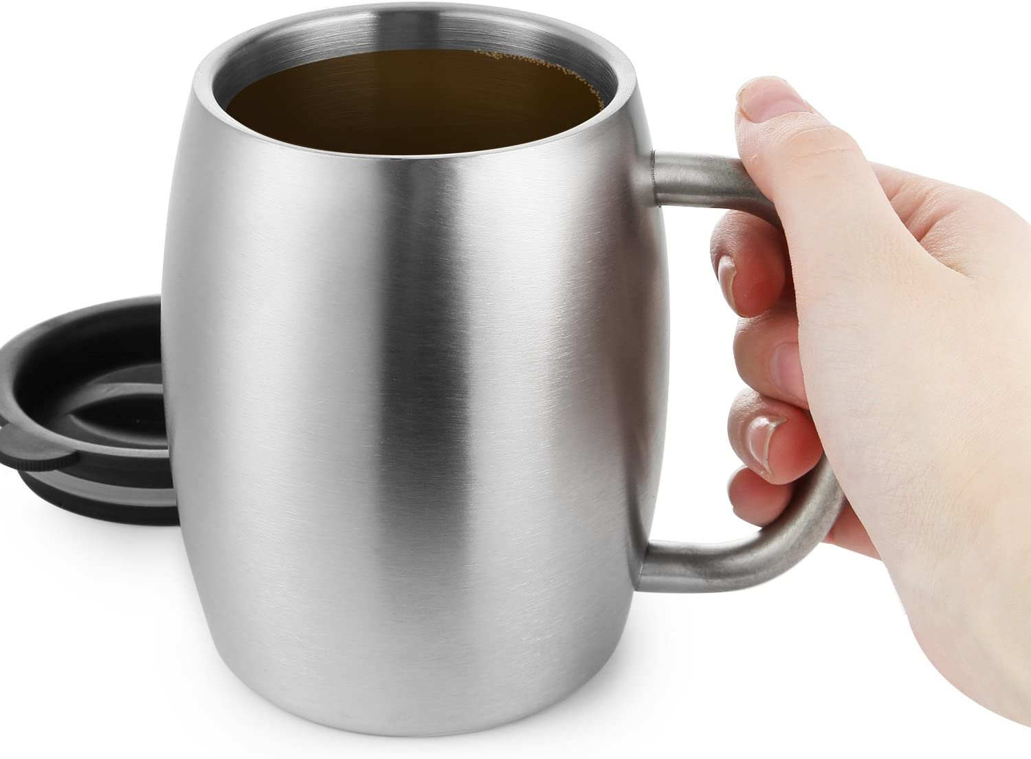 Stainless Steel Coffee Mugs with Lids 14 Oz Double Walled Insulated Coffee Beer Mugs