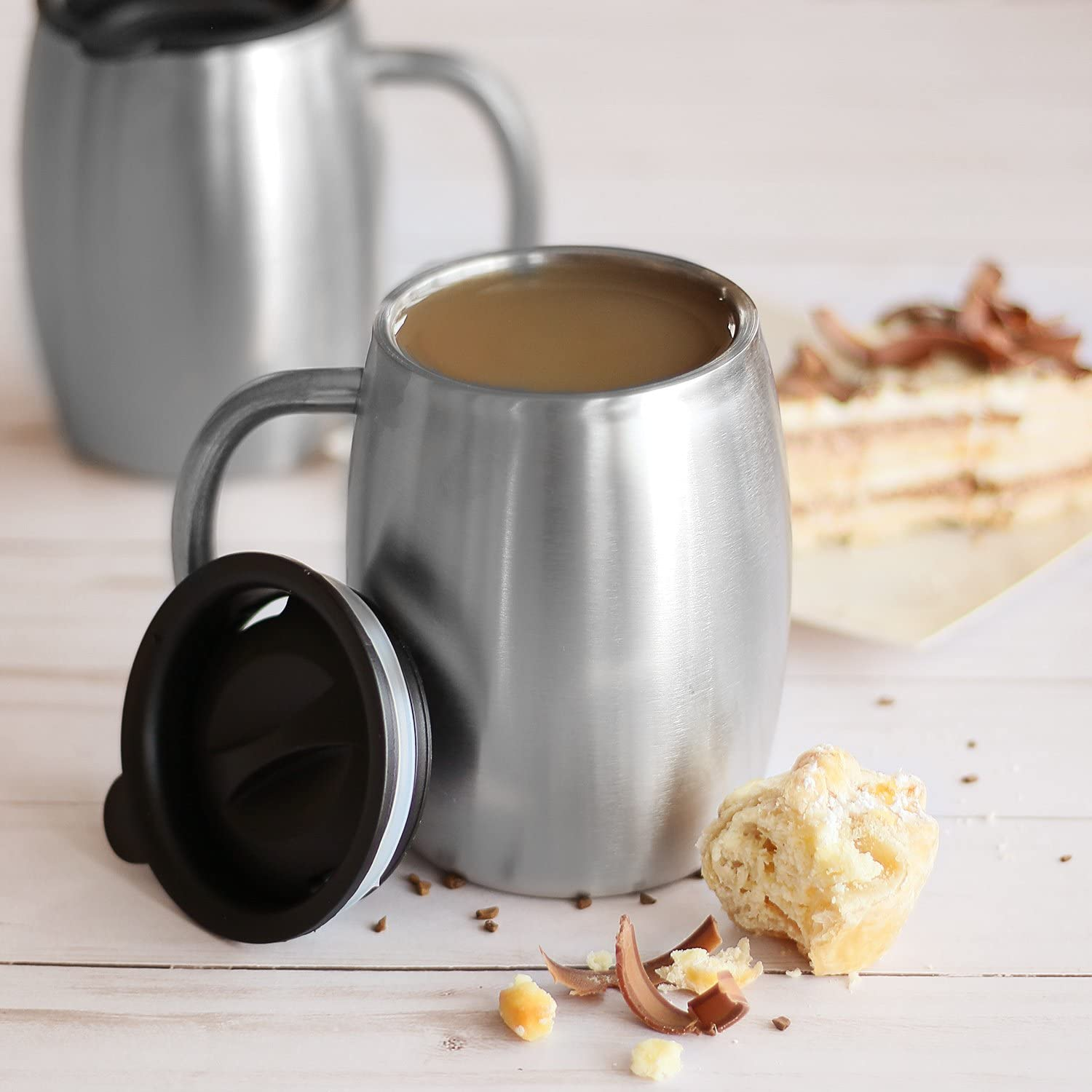 Stainless Steel Coffee Mugs with Lids 14 Oz Double Walled Insulated Coffee Beer Mugs