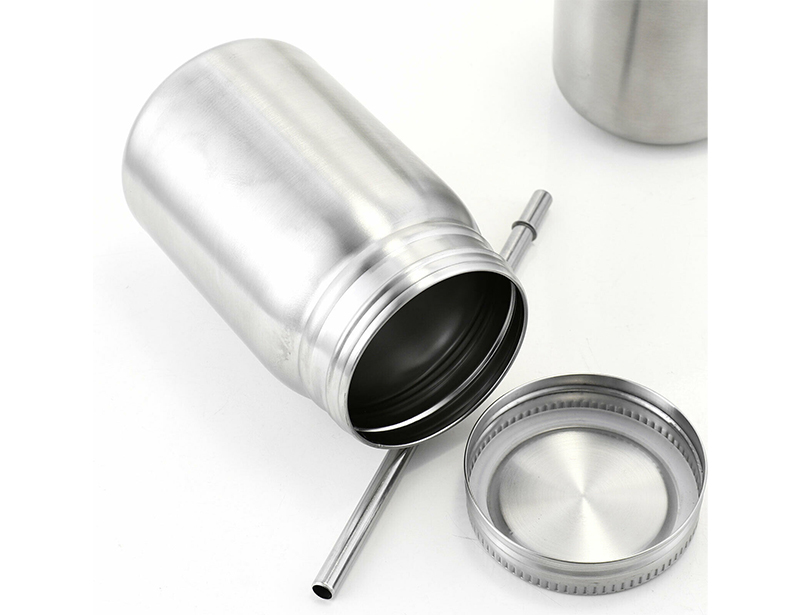 wholesale 20oz Single Wall Stainless Steel Mason Jar With Holder ,Metal Drinking Mugs With Lid And Straw