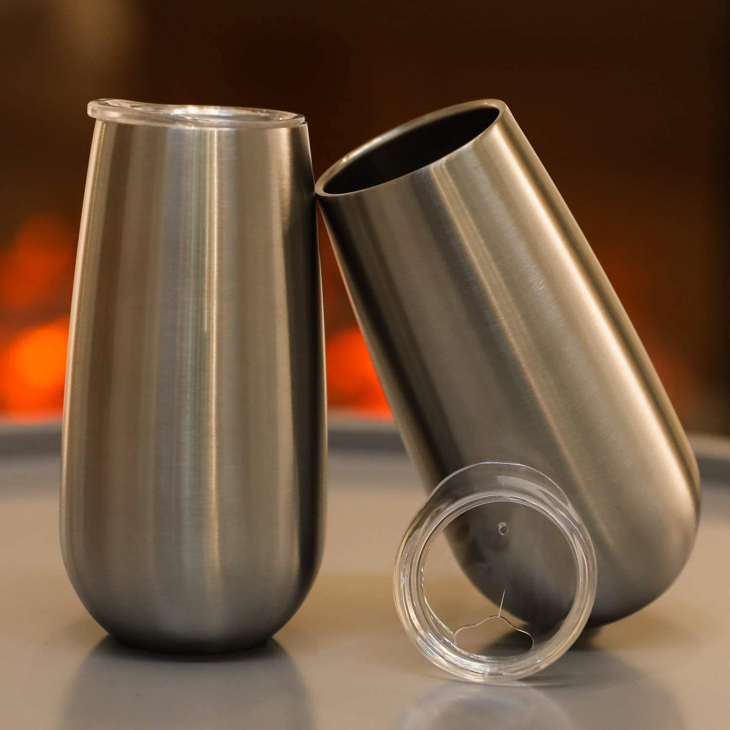 6oz Double wall stainless steel Champagne glass Vacuum Insulated stemless wine mugs with lid
