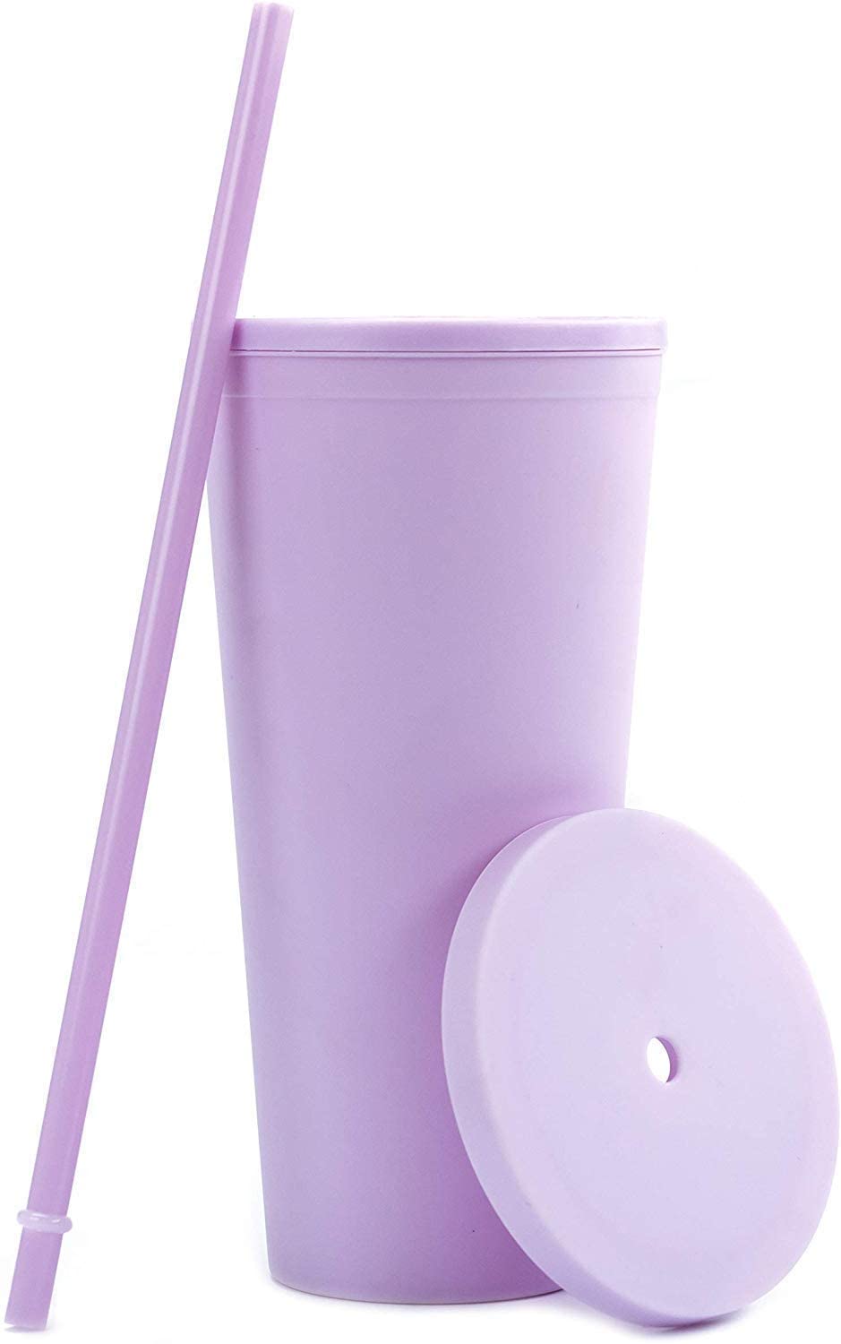 24oz Pastel color acrylic cup, Travel tumbler with lid and straw, Double wall reusable vinyl cup, Modern matte skinny tumbler, Portable daily water glass, Simple tea cup iced coffee mug - 700ml, Black