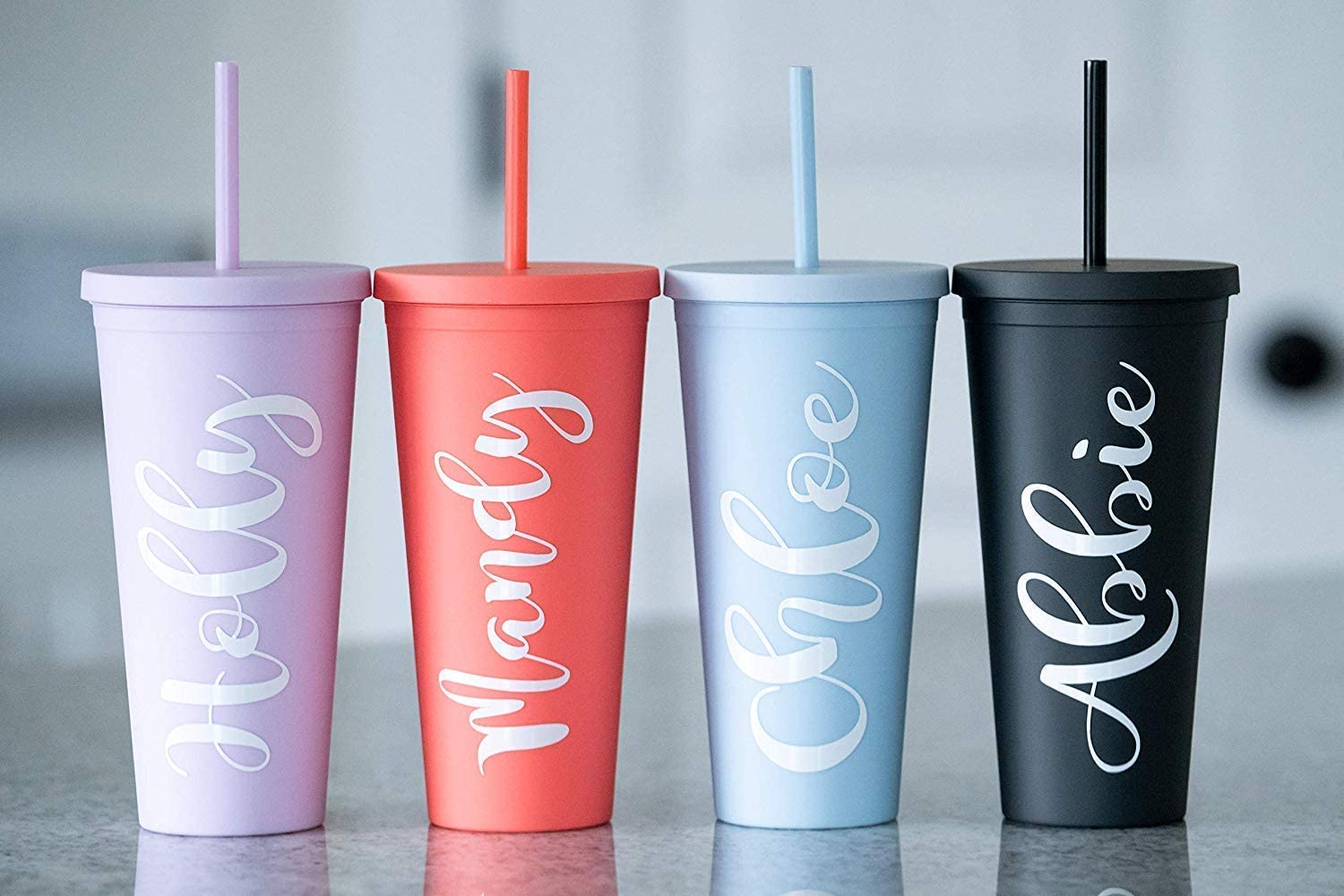 24oz Pastel color acrylic cup, Travel tumbler with lid and straw, Double wall reusable vinyl cup, Modern matte skinny tumbler, Portable daily water glass, Simple tea cup iced coffee mug - 700ml, Black