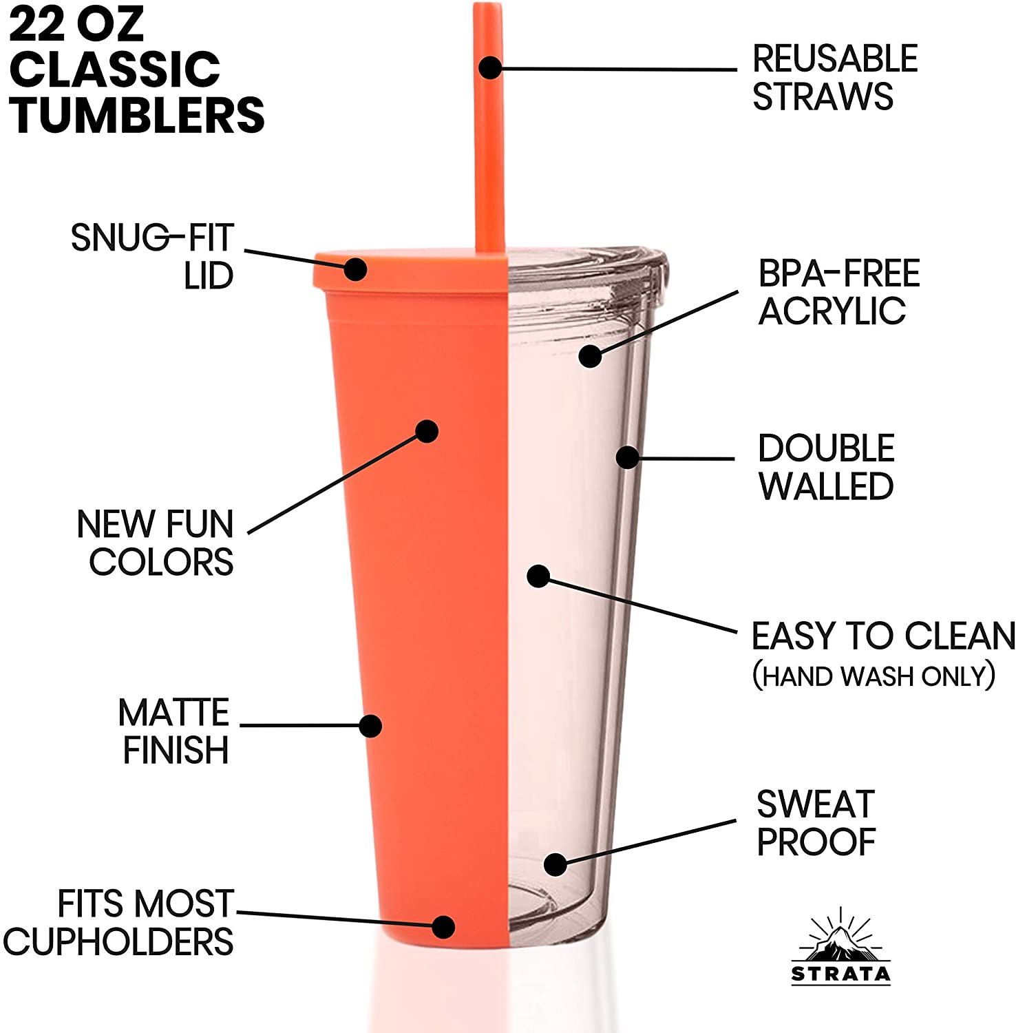 24oz Pastel color acrylic cup, Travel tumbler with lid and straw, Double wall reusable vinyl cup, Modern matte skinny tumbler, Portable daily water glass, Simple tea cup iced coffee mug - 700ml, Black