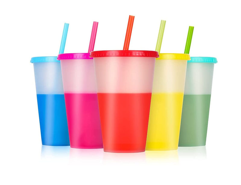 Reusable Tumblers with Lids and Straws - 5 Pack 16 oz Skinny Acrylic Cold Coffee Drinking Tumbler Cups BPA free | Matte Plastic Color Changing Cups for Kids & Adults