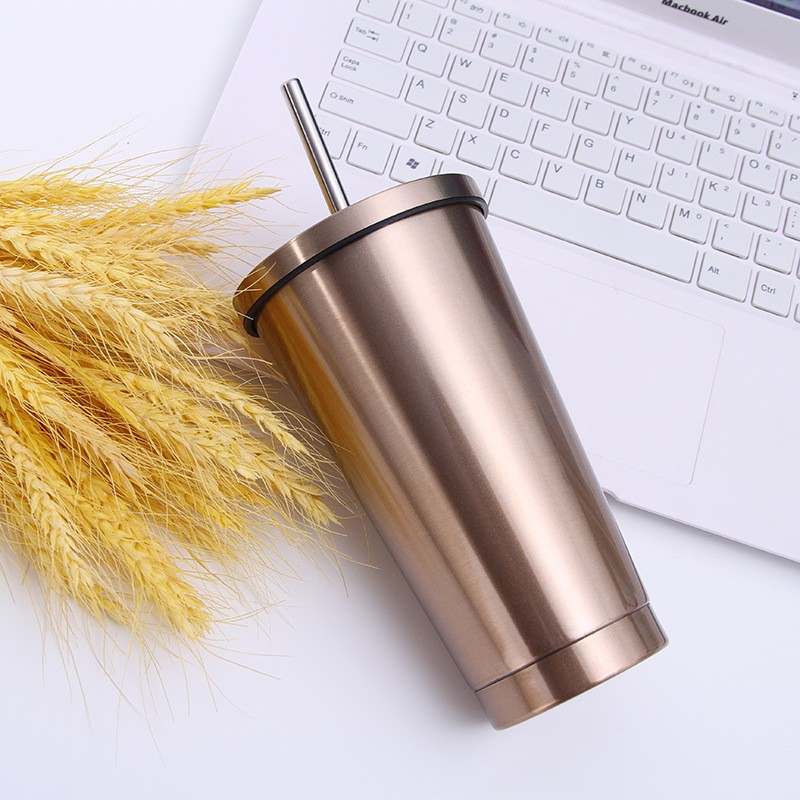 Custom double wall travel coffee water reusable drinking insulated stainless steel vacuum tumbler mug cup with metal straw