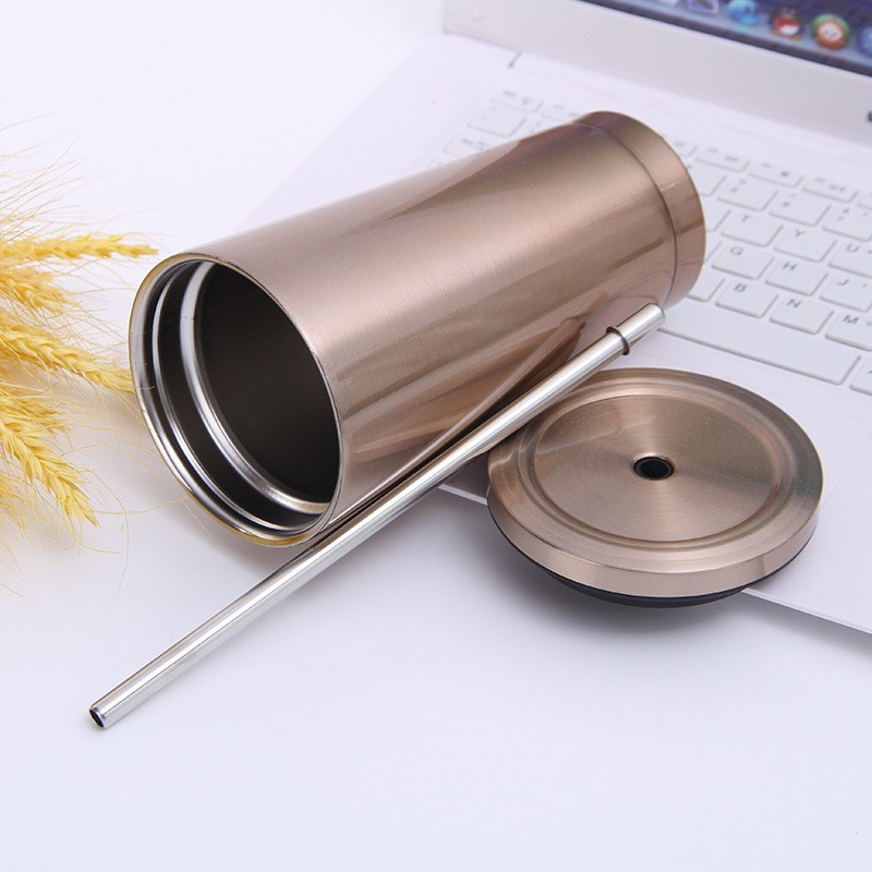 Custom double wall travel coffee water reusable drinking insulated stainless steel vacuum tumbler mug cup with metal straw