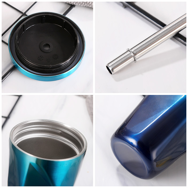 Insulated Double Wall Personalized Tumblers Cups Color Change Stainless Steel Coffee Tumbler With Straw