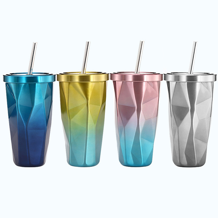 Insulated Double Wall Personalized Tumblers Cups Color Change Stainless Steel Coffee Tumbler With Straw