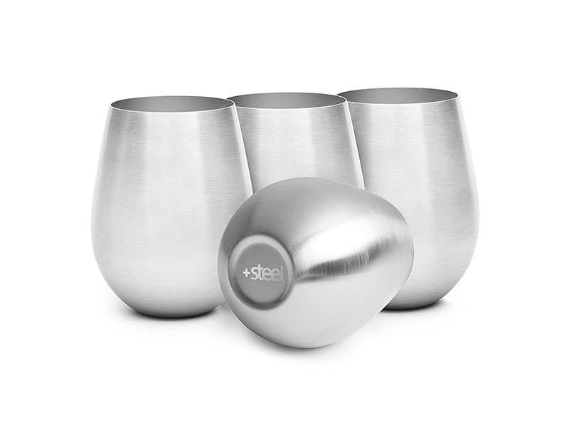 Stainless Steel Unbreakable Wine Glasses - 18 Ounce Set of 4 Wineglasses. Premium-Grade 18/8 Stainless Steel Red & White Stemless Wineglasses set, Portable Wine Tumbler