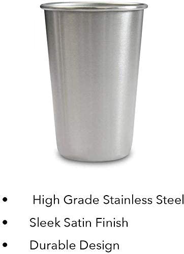 16 Ounce Stainless Steel Pint Cups - Stackable Pint Cup Tumblers For Travel – Metal Cups For Drinking Outdoors - 16 Oz Reusable Steel Cups