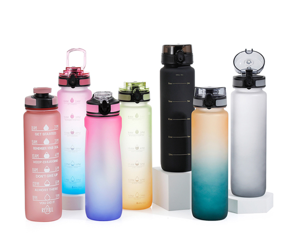 1L Time Marker Leak Proof Tritan Motivational Bicycle Product Tritan Sport Frosted Plastic Water Bottle BPA Free
