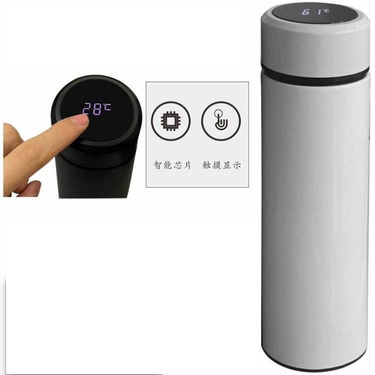 DIY white blank sublimation smart water bottle 17oz 500ml stainless steel temperature display bottle with LED touuch
