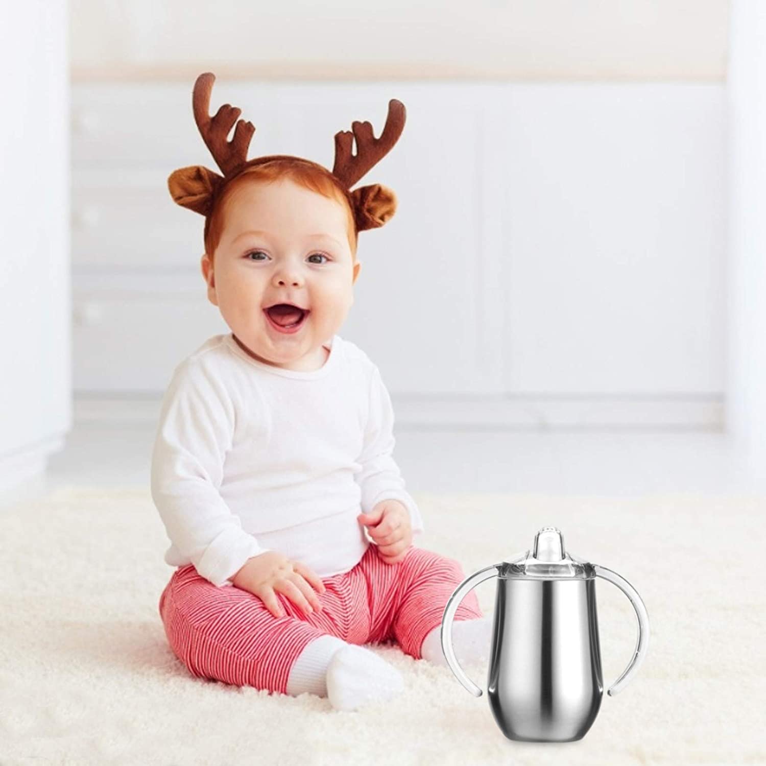 Stainless Steel Sippy Cup, Double Wall Vacuum Insulated Sippy Tumble with Handle, Children's Thermos Water Cup for Water and Milk