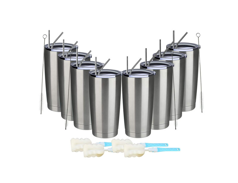 20oz Tumbler 8 Pack Double Wall Vacuum Insulated Travel Mug Bulk, Stainless Steel Tumblers with Lid and Straw, Durable Powder Coated Coffee Cups for Cold & Hot Drinks