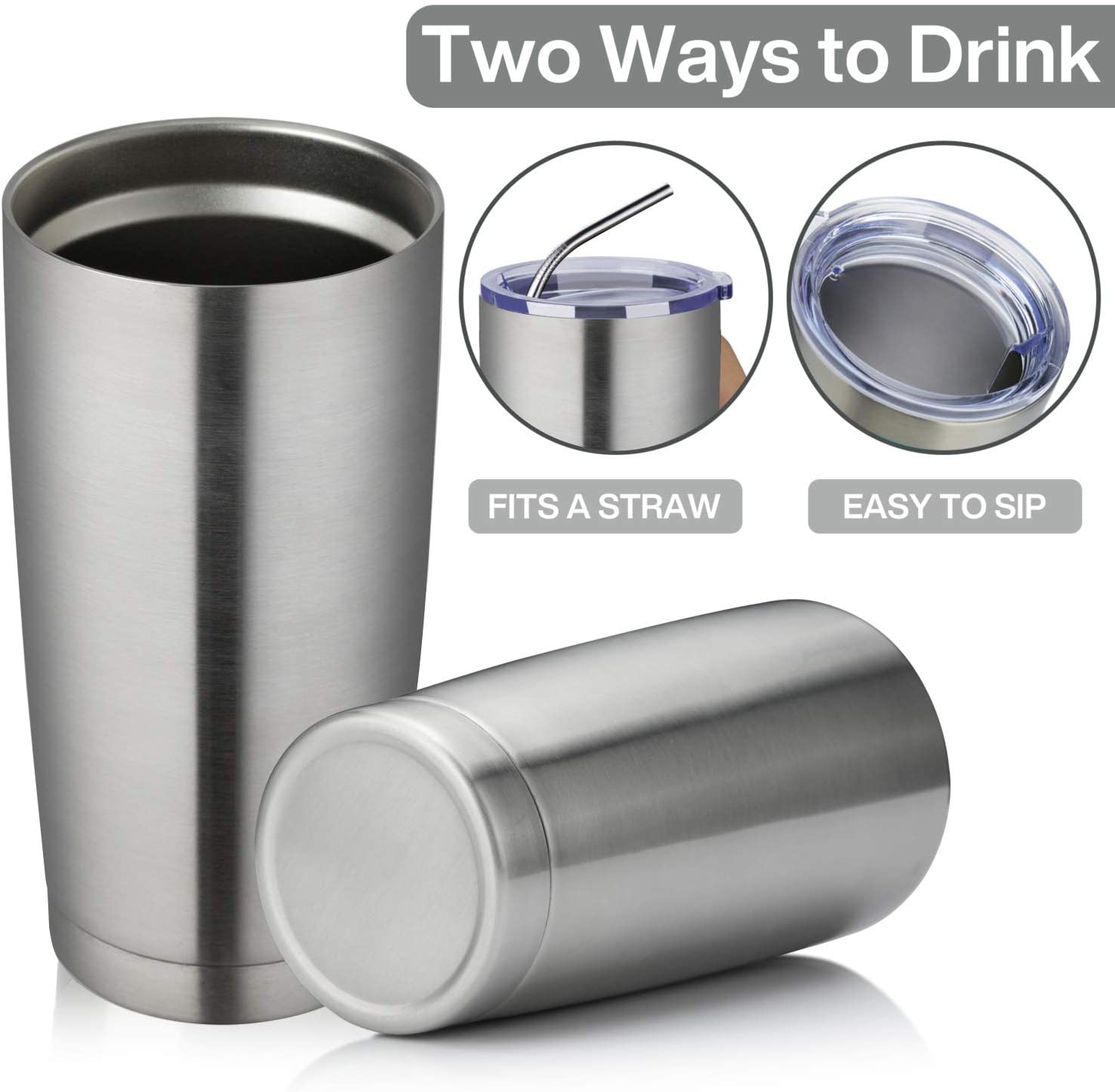 20oz Tumbler 8 Pack Double Wall Vacuum Insulated Travel Mug Bulk, Stainless Steel Tumblers with Lid and Straw, Durable Powder Coated Coffee Cups for Cold & Hot Drinks