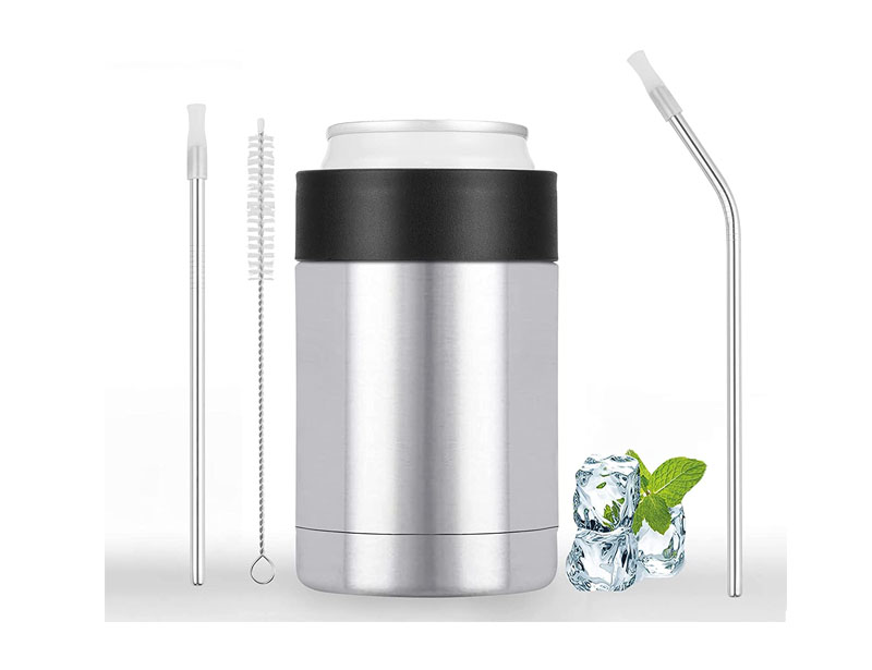 Insulated Can Cooler for 12 Oz Standard Cans, Double-wall Stainless Can Cooler with Straw, Stainless Steel Can Cooler for Sparkling Water, Soft Drinks, and Beer