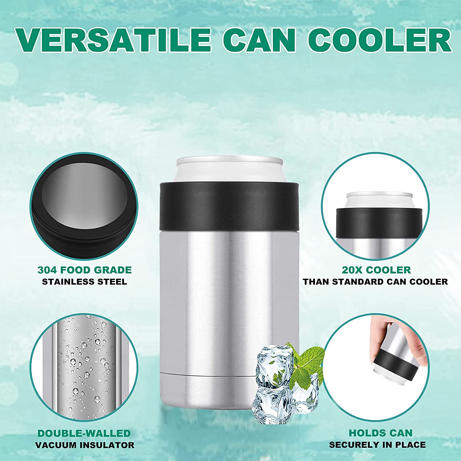 Insulated Can Cooler for 12 Oz Standard Cans, Double-wall Stainless Can Cooler with Straw, Stainless Steel Can Cooler for Sparkling Water, Soft Drinks, and Beer