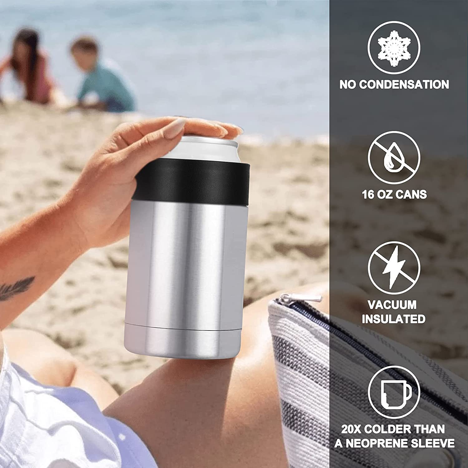 Insulated Can Cooler for 12 Oz Standard Cans, Double-wall Stainless Can Cooler with Straw, Stainless Steel Can Cooler for Sparkling Water, Soft Drinks, and Beer