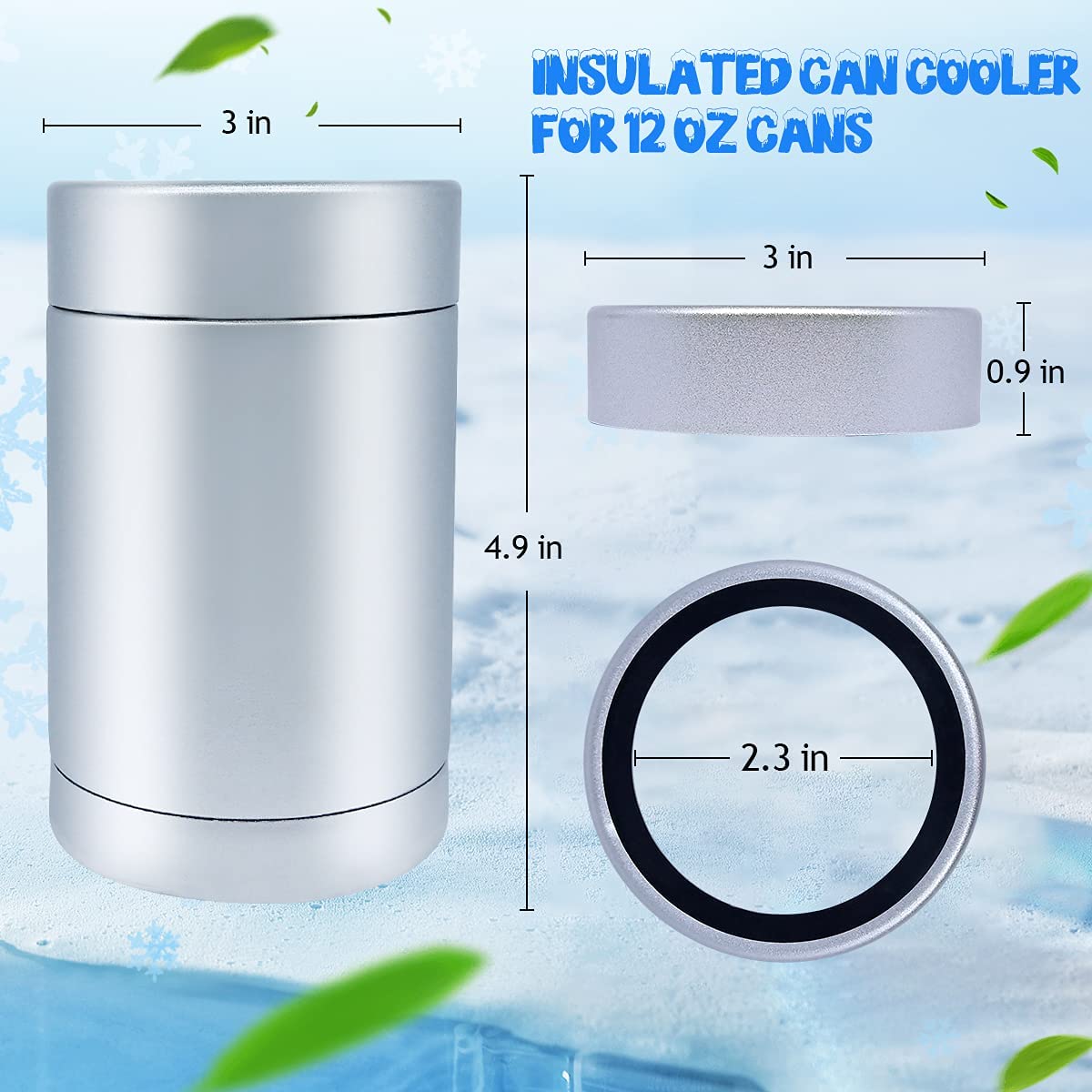 Insulated Can Cooler Double-Walled Stainless Steel Insulator for 12 Oz Beer Bottles Thermocoolers for Women/Men - Silver