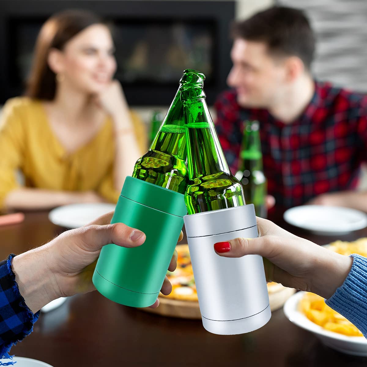 Insulated Can Cooler Double-Walled Stainless Steel Insulator for 12 Oz Beer Bottles Thermocoolers for Women/Men - Silver