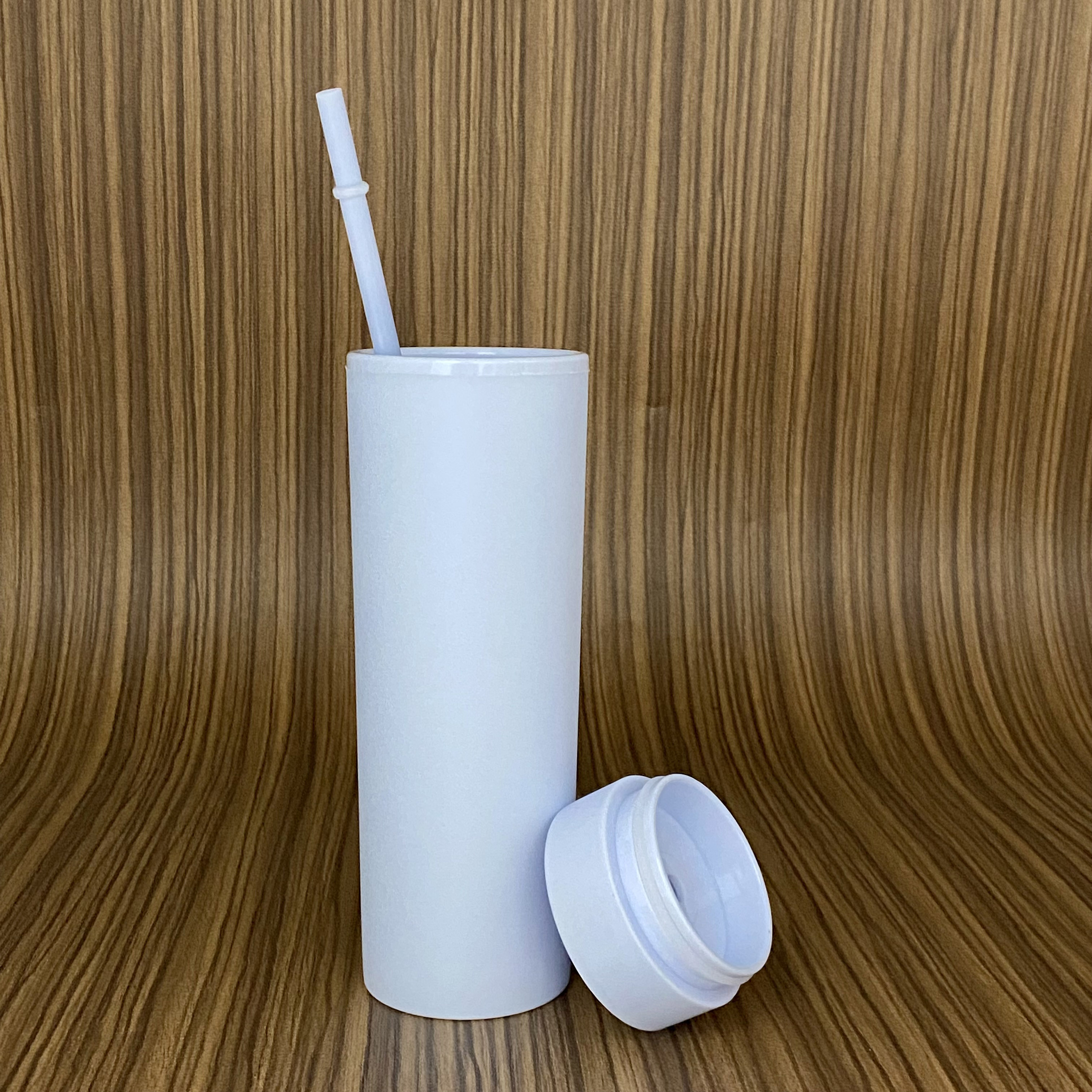 Blue SKINNY TUMBLERS Matte Pastel Colored Acrylic Tumblers 16oz Double Wall Plastic Tumblers With Straw travel mug
