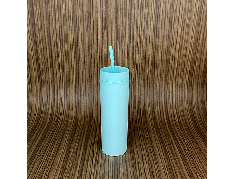 Sky Blue SKINNY TUMBLERS Matte Pastel Colored Acrylic Tumblers 16oz Double Wall Plastic Tumblers With Straw travel mug