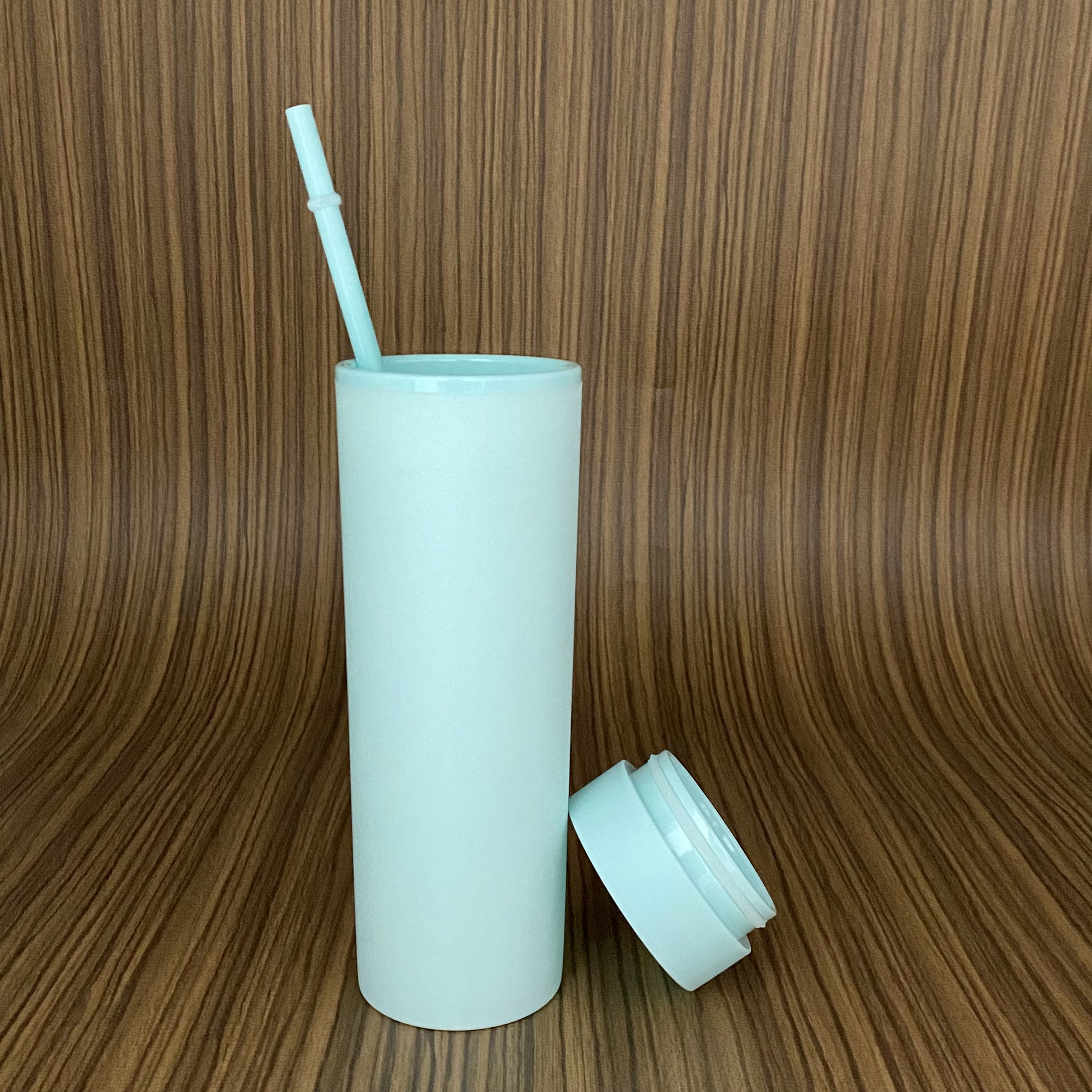 Sky Blue SKINNY TUMBLERS Matte Pastel Colored Acrylic Tumblers 16oz Double Wall Plastic Tumblers With Straw travel mug