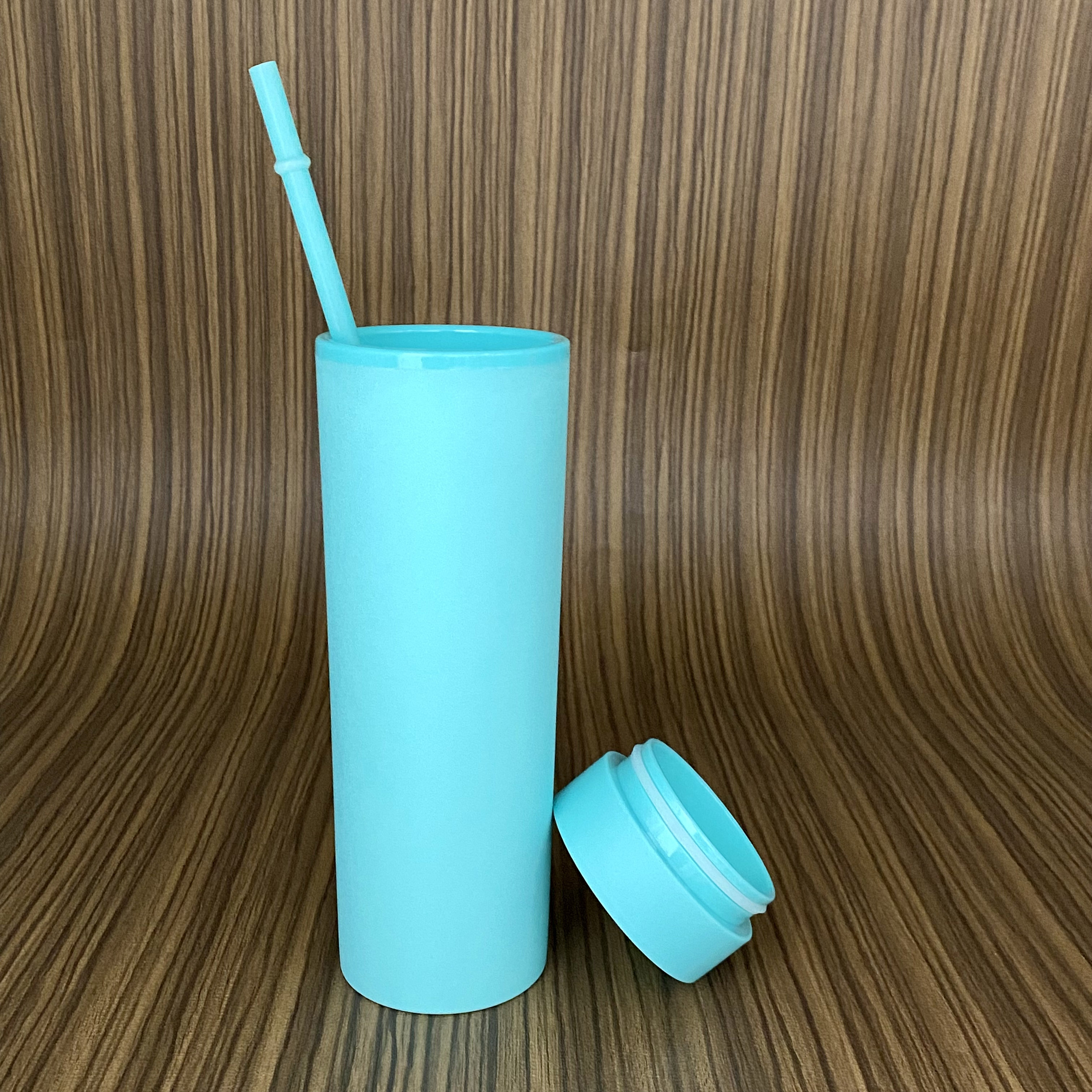 Light Blue SKINNY TUMBLERS Matte Pastel Colored Acrylic Tumblers 16oz Double Wall Plastic Tumblers With Straw travel mug