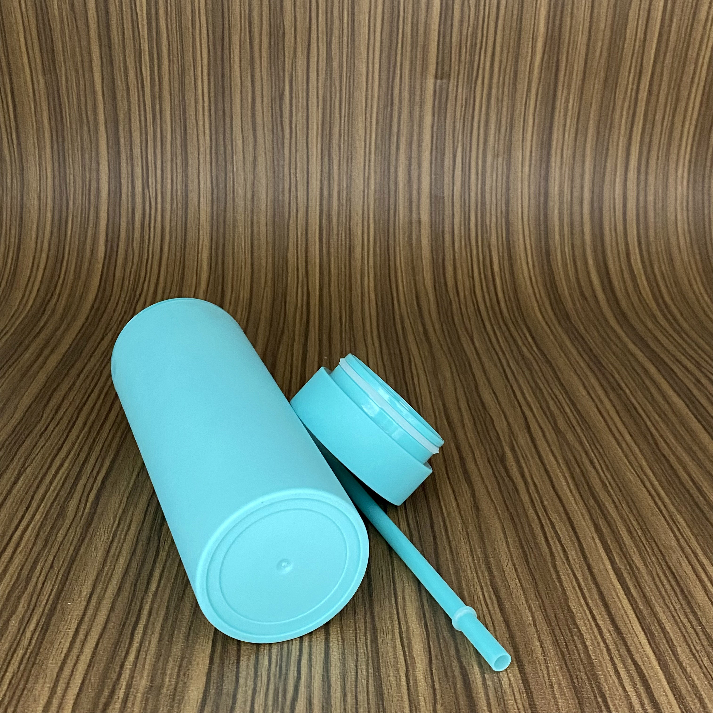 Light Blue SKINNY TUMBLERS Matte Pastel Colored Acrylic Tumblers 16oz Double Wall Plastic Tumblers With Straw travel mug