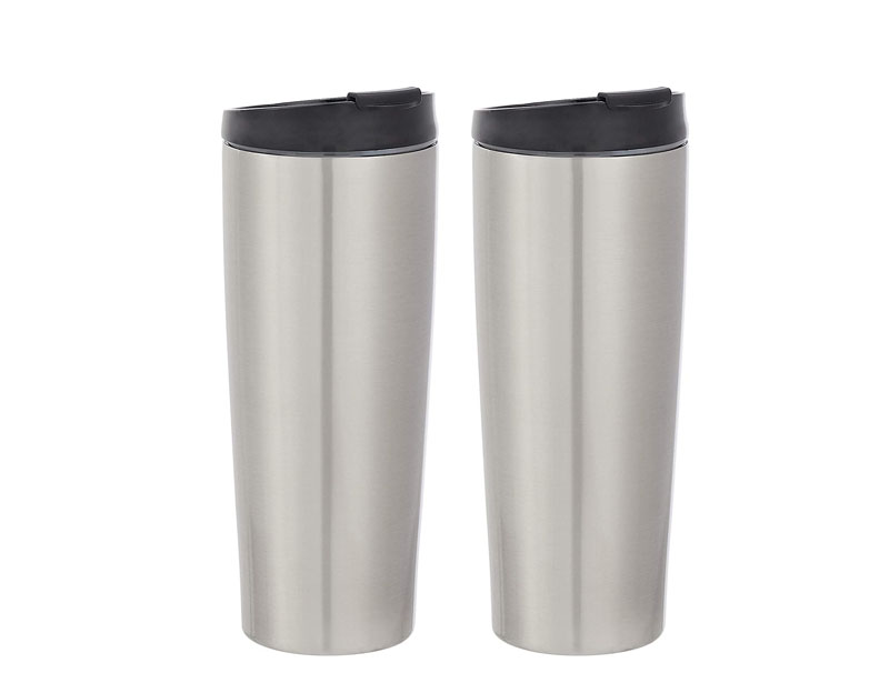 Stainless Steel Tumbler with Flip Lid, Vacuum Insulated – 30-Ounce, 2-Pack, Silver