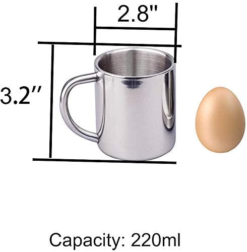 7.5oz/220ml Extra Small Camping Mugs Tea Cups Coffee Mugs Double Walled Stainless Steel Kids Size, Set of 2